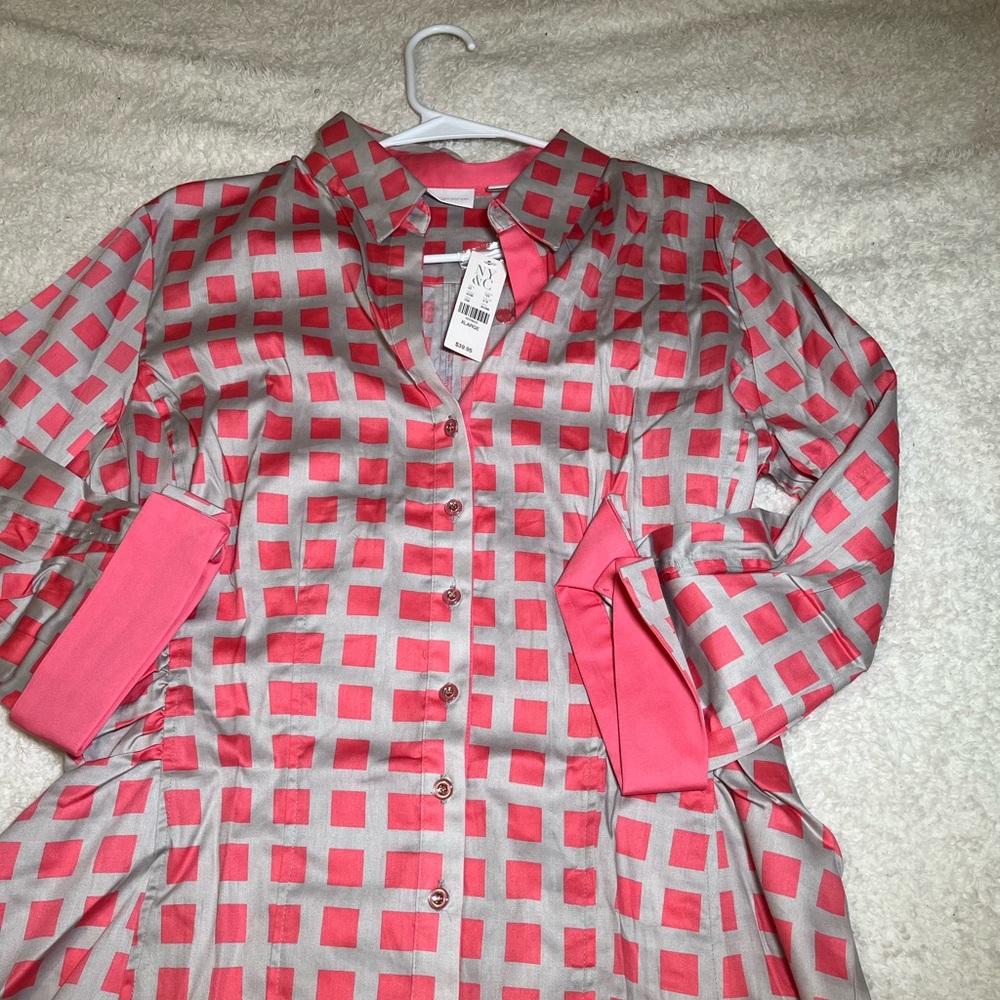 Pink and Grey NY&C Buttoned Down Work Shirt for Women| Checkered Pink Shirt